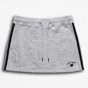 Tipsy Lake Tahoe Gray Mini Skirt Y2K Sporty Side Stripe Drawstring Small